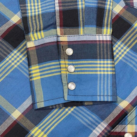 Wrangler Shirt Mens Medium Blue Western Tartan Plaid Pearl Snap Button Up NEW - Picture 4 of 11
